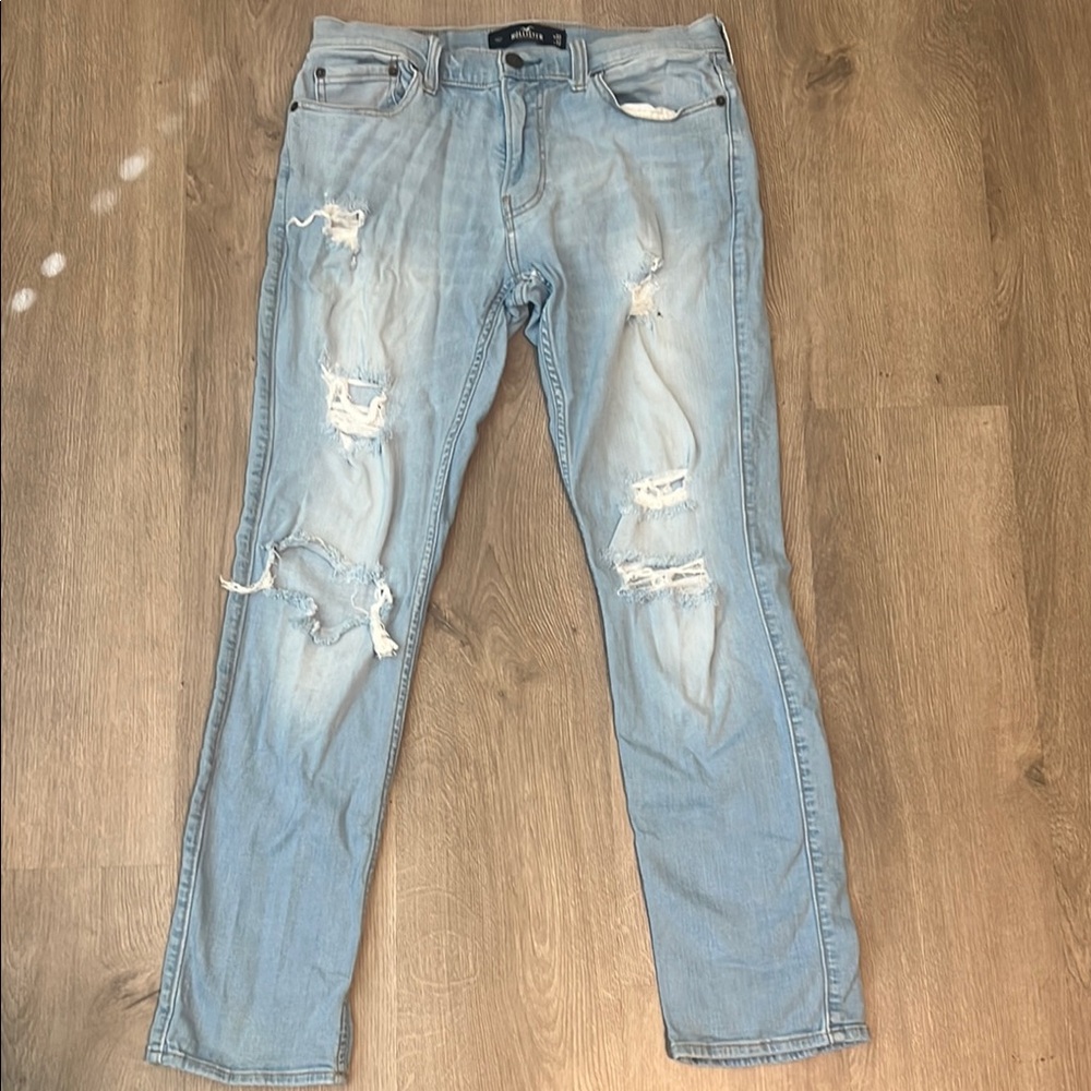 Hollister Blue Skinny Jeans with Distressed Detailing